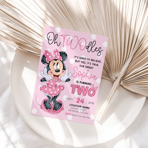 Editable Oh Twodles Birthday Invitation Minnie 2nd Birthday Cute Mouse Second Birthday Invite Oh Twodles Invitiation Boho Minimalist Invite