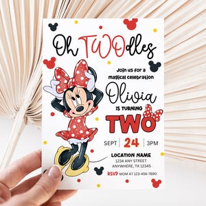 Editable Oh Twodles Birthday Invitation Minnie 2nd Birthday Cute Mouse Second Birthday Invite Oh Twodles Invitation Boho Minimalist Invite