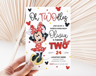 Editable Oh Twodles Birthday Invitation Minnie 2nd Birthday Cute Mouse Second Birthday Invite Oh Twodles Invitation Boho Minimalist Invite