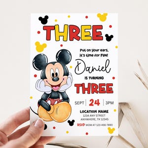 Mickey 3rd Birthday Invite Editable Boy Third Birthday Invitation Cute Mouse Ears Birthday Invitation Mickey Birthday Boy Party Invite
