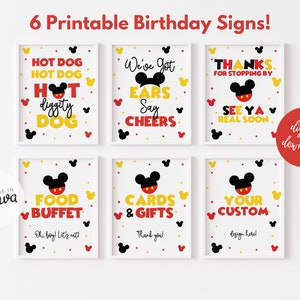 Letreros digitales para fiesta de cumpleaños inspirados en Mickey, paquete de 8 x 10, letreros para obsequios de fiesta, lindo paquete de cumpleaños de ratón, plantilla digital para cumpleaños de Mickey