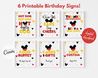 Paquete digital de letreros de cumpleaños inspirados en Mickey Mouse (8x10) - Regalos para fiestas - Lindo paquete de cumpleaños de Mickey Mouse - Plantilla digital de cumpleaños de Mickey Mouse