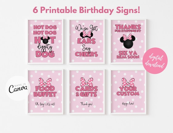 Minnie Inspired Birthday Party Signs 8x10 Big Bow Bundle Party Favors Signs Cute Mouse Birthday Bundle Minnie Birthday Digital Template