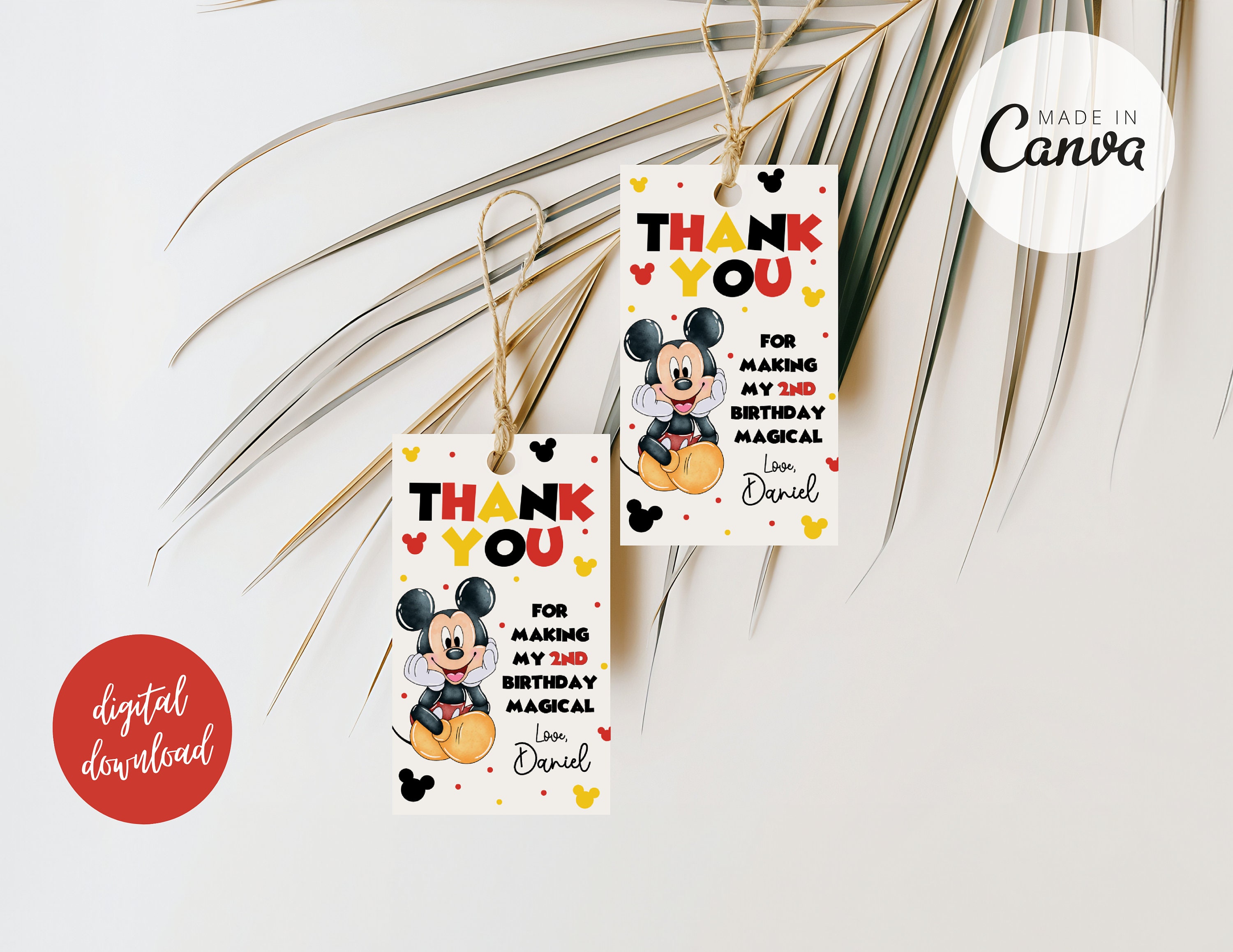 Editable Mickey Birthday Thank You Tags Boy First Birthday Invite Cute ...