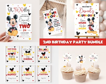 Editable Oh Twodles Birthday Bundle Boy 2nd Birthday Bundle Invite Cute Mouse Second Birthday Party Oh Twodles Invite Mickey Birthday Invite