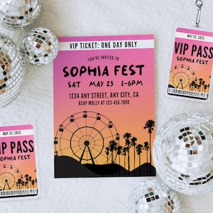 Trendy Musik-Festival-Geburtstags-Party-Bundle VIP-Party-Pass-Abzeichen für Wüsten-Musik-Festival Jedes Alter Geburtstagsfeier End des Jahres Party einladen