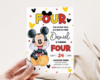 Mickey 4th Birthday Invite Editable Boy Fourth Birthday Invitation Cute Mouse Ears Birthday Invitation Mickey Birthday Boy Party Invite
