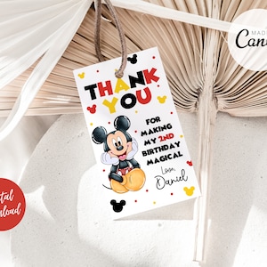 Etiquetas editáveis de agradecimento de aniversário do Mickey, convite de primeiro aniversário para menino, tema fofo de orelhas de rato, aniversário Oh TWOdles, etiquetas de lembrancinhas para festa de aniversário de menino