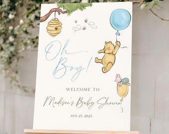 Classic Winnie the Pooh Baby Shower Welcome Sign Winnie The Pooh Boy Baby Shower Baby Boy Party Signage Classic Pooh Bear Baby Sprinkle Sign
