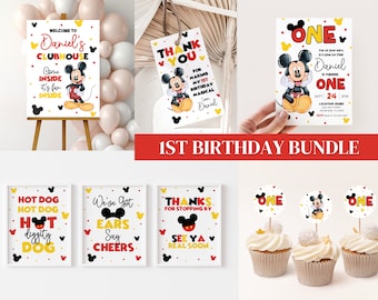 Editable Mickey 1st Birthday Bundle Boy First Birthday Bundle Cute Mouse Ears Birthday Invitation Mickey Birthday Boy Birthday Party Invite