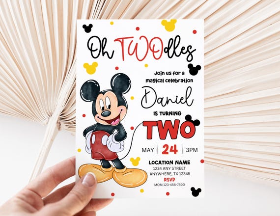 Editable Oh Twodles Birthday Invitation Boy 2nd Birthday Invite Cute Mouse Second Birthday Party Oh Twodles Invite Mickey Birthday Invite