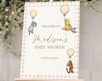 Classic Winnie the Pooh Baby Shower Welcome Sign, Winnie The Pooh Boy Baby Shower, Baby Party Signage, Classic Pooh Bear Baby Sprinkle Sign