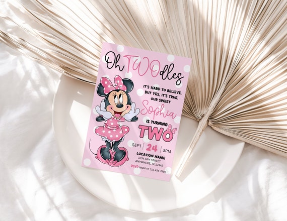 Editable Oh Twodles Birthday Invitation Minnie 2nd Birthday Cute Mouse Second Birthday Invite Oh Twodles Invitiation Boho Minimalist Invite