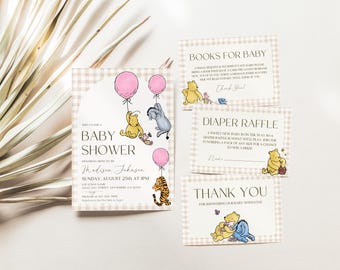 Winnie the Pooh Baby Shower Invite Classic Winnie The Pooh Baby Girl Baby Sprinkle Bundle Little Hunny Pink Baby Shower Invite Vintage Pooh