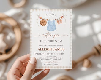 A Little Cutie Pie Is On The Way Baby Shower Invitation Fall Thanksgiving Baby Shower Girl Pink Pie Theme Baby Shower Picnic Baby Shower