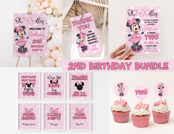 Editable Oh Twodles Birthday Bundle Minnie 2nd Birthday Bundle Invite Cute Mouse Second Birthday Party Oh Twodles Invite Girl 2nd Birthday