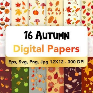 16-Piece Autumn Theme Digital Paper Bundle - Instant Download | Fall-Inspired Scrapbooking Paper