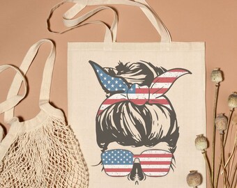 Messy Bun American Flag Independence Day Graphic PNG