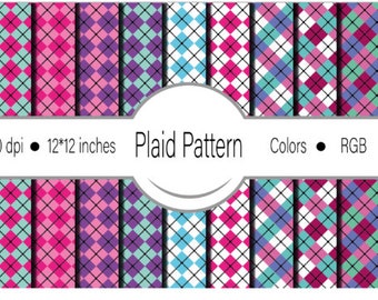 Plaid Perfection: 9 Plaid Themed Seamless Patterns | Pink, Purple, Blue | Instant Digital Download