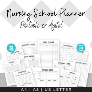 Nursing School Planner - 12 Customizable Pages | Printable Planner for Nursing Students