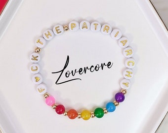 F*ck the Patriarchy | Rainbow Pride Beaded Bracelets | LGBTQ+ Friendship Bracelet | Bi Pan Ace Aro Pride | Pride Flag Handmade Bracelet