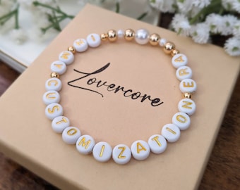 Customized Friendship Bracelet: White/Gold Beaded Bracelet with Your Text, Lyrics, Name, etc. | Eras Tour Custom Bracelets | Swiftie Gifts