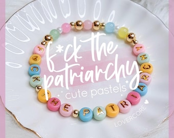F*ck the Patriarchy Cute Pastel Beaded Stretch Friendship Bracelet | Handmade Feminism Gifts for Her or Him | Quirky Political Jewelry