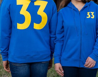 Fallout Vault 33 Zip-Up Hoodie, Gamers Hoodie, Wasteland Shirt, Vault Boy Custume, Pip Boy Shirt, Unisex Hoodie, Fallout Sweatshirt