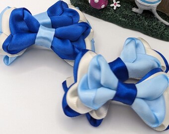 Pinzas para el cabello con lazo en capas, azul y celeste – Juego de 2