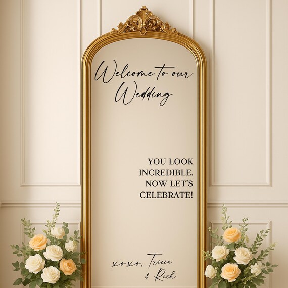Hello Reception Sign Wedding Mirror Decals - Removable Hello Friends Vinyl Signs For ...
