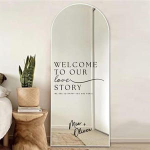 Letrero de bienvenida de boda personalizado / Vinilo "Bienvenidos a nuestra historia de amor" / Letrero de boda con nombres personalizados / Diseño minimalista moderno