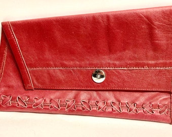 Red one of a kind asymetric leather clutch