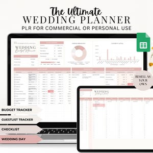 Planilha de Planejamento de Casamento PLR: Orçamento, Lista de Convidados, Organizador de Eventos (Planilhas Google, Uso Comercial)