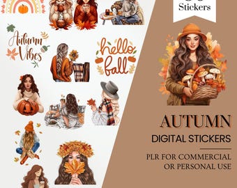 80 Fall Digital Stickers, Autumn Planner Stickers (Pre-Cropped)