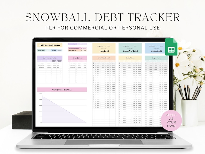 PLR Debt Snowball Spreadsheet, Debt Payoff Tracker, Debt Snowball Calculator, Debt Payoff Spreadsheet, Debt Free Planner, Commercial Rights image 1