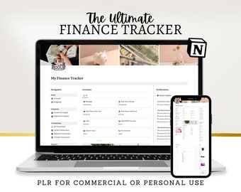 PLR Finance Tracker Notion Template, Budget Planner, Expense Tracker, Financial Organizer, Digital Finance Tool, Commercial Rights