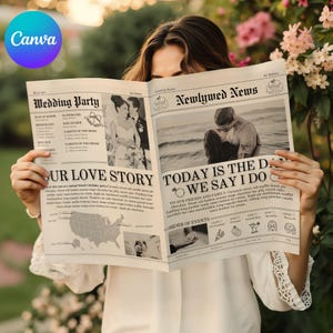 Newspaper Wedding Program Template: Editable Canva Design (PLR License Included)