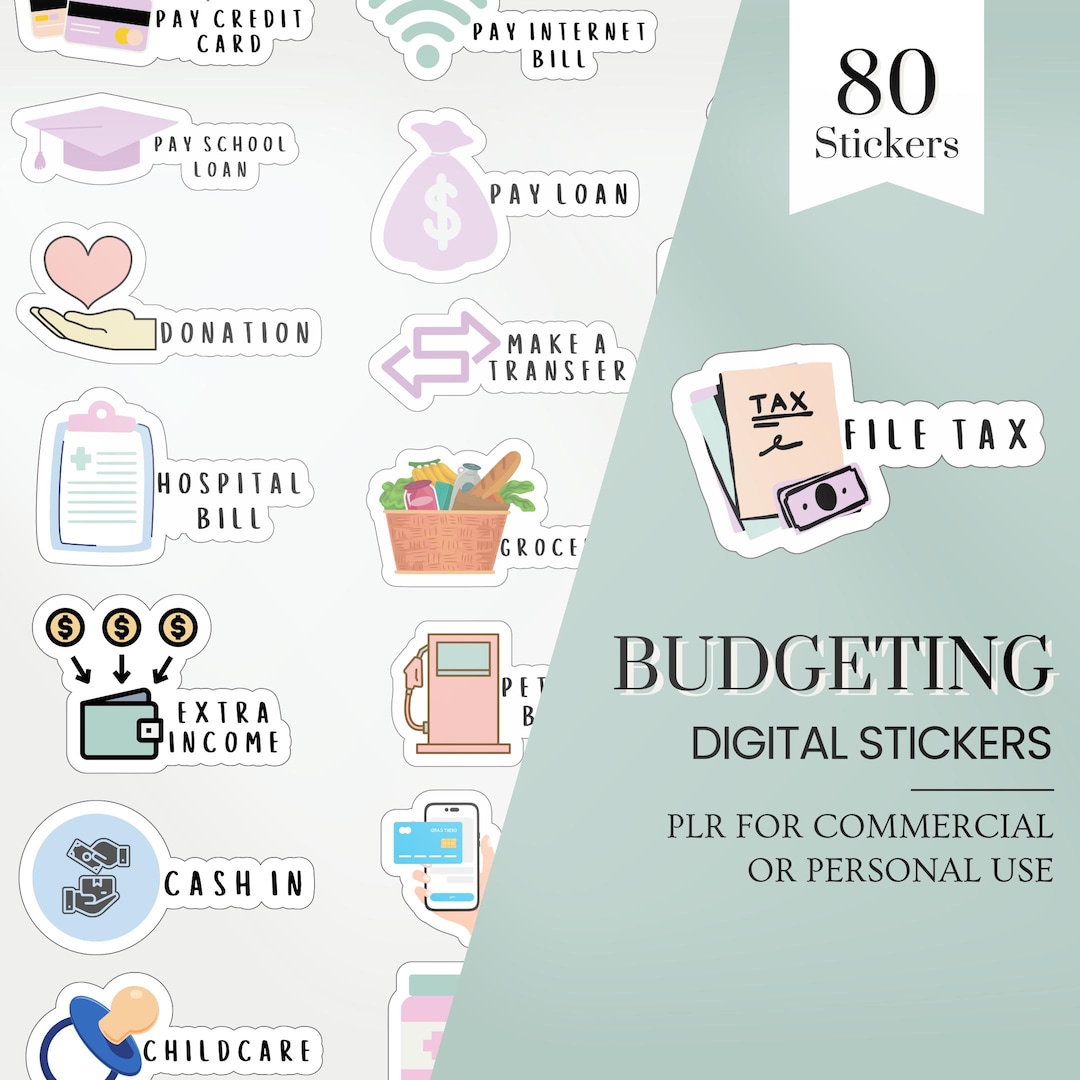 80 Budgeting Digital Stickers: Finance Planner (PLR Commercial Rights ...