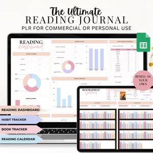 PLR Book Tracker Google Sheets, Diario digitale dei libri, Recensione di libri, Tracker degli scaffali, Registro di lettura, Tracker di lettura, Uso commerciale