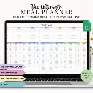 PLR Wöchentlicher Mahlzeitenplaner Google Sheets, Automatisierte Einkaufsliste, Wöchentliche Mahlzeit Organizer, Einkaufsliste Vorlage, Küchenplaner
