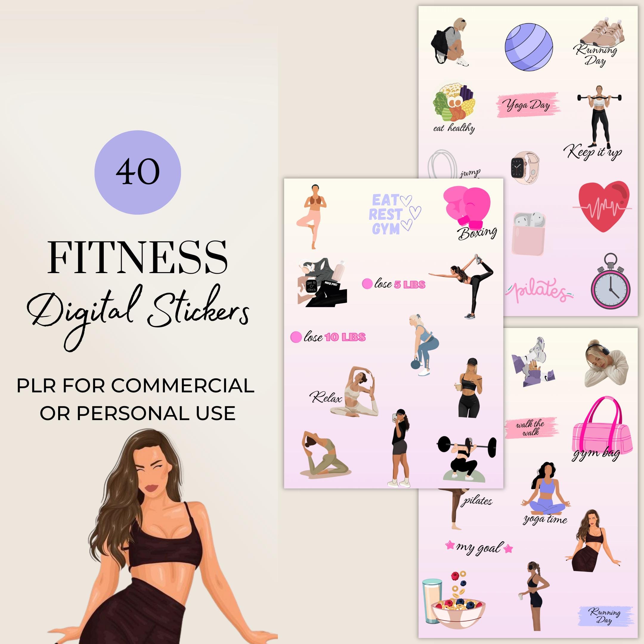 PLR Fitness Digital Planner Stickers, Workout Stickers, Gym Bullet Journal Stickers, Health Tracker Stickers, Exercise Planner Accessories