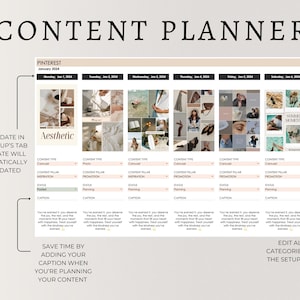 Pode incluir: Um planejador de conte&uacute;do para o Pinterest com um layout de calend&aacute;rio para o m&ecirc;s de janeiro. O planejador inclui uma se&ccedil;&atilde;o para conte&uacute;do est&eacute;tico com uma colagem de imagens e uma se&ccedil;&atilde;o para momentos de ver&atilde;o com uma colagem de imagens. O planejador tamb&eacute;m inclui uma se&ccedil;&atilde;o para configurar o tipo de conte&uacute;do, o pilar de conte&uacute;do, a promo&ccedil;&atilde;o, a inspira&ccedil;&atilde;o, o status, o planejamento e a legenda.