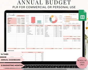 Annual Budget Spreadsheet: Personal Finance Tracker, Commercial Use (Google Sheets)