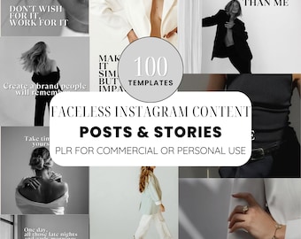 PLR 100 Faceless Aesthetic, Business Social Media Templates, Aesthetic Instagram, Minimal & Luxury Instagram Templates, Social Media Growth