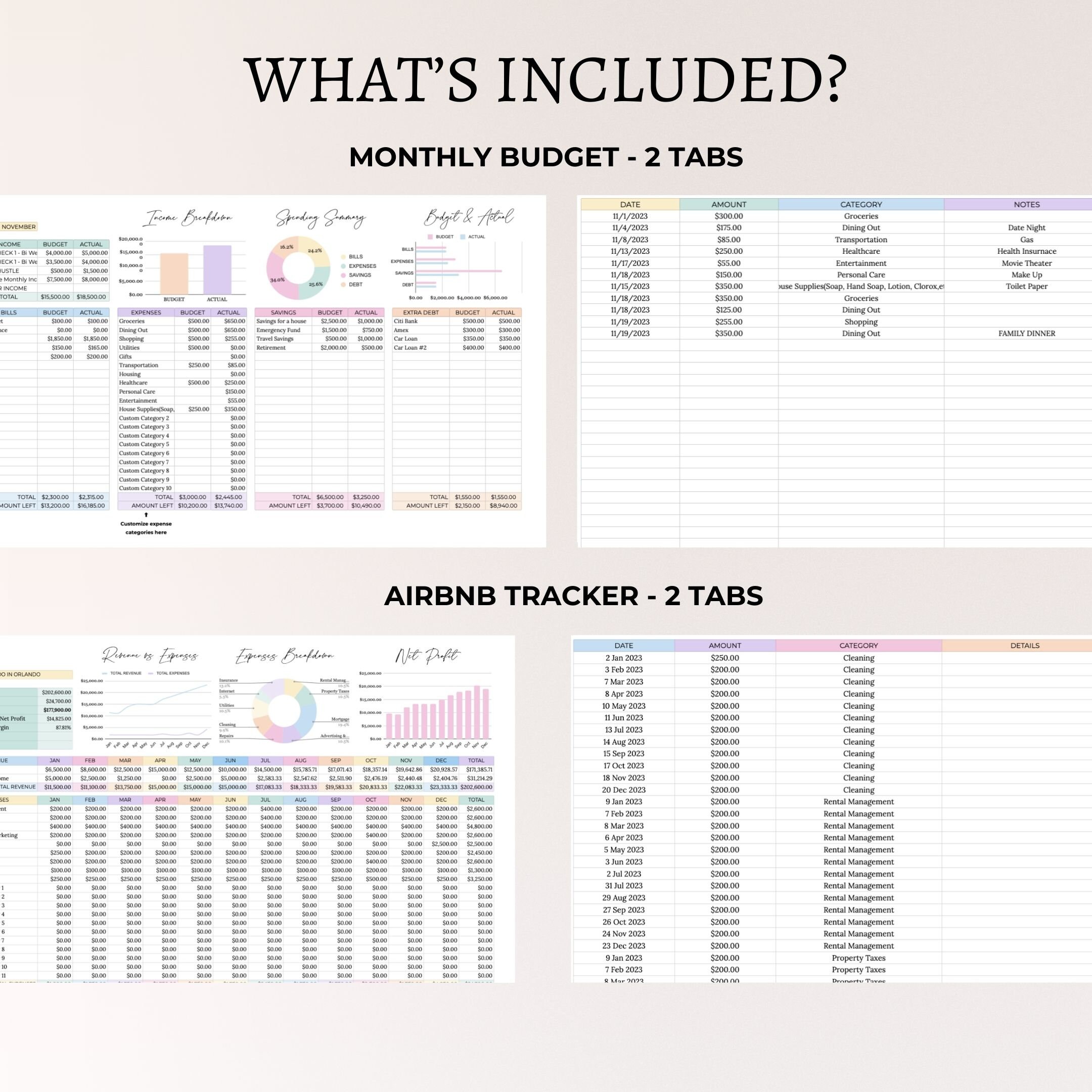 MRR Spreadsheet Bundle: Budget, Inventory, Airbnb Trackers (google ...