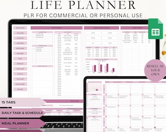 PLR Life Planner Google Sheets Template: Resell Rights, Productivity Tracker (Digital Download