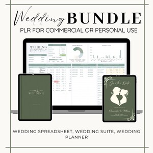 PLR Grünes Hochzeits-Bundle, Einladungs-Set, Hochzeitsbudget-Arbeitsblatt, Planungsset, Hochzeitspapeterie, Hochzeitsplaner