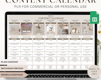 PLR Social Media Content Calendar: Google Sheets Planner (Commercial Rights)