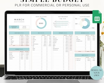 PLR Simple Budget Spreadsheet: Google Sheets, Personal Finance (Digital Download)