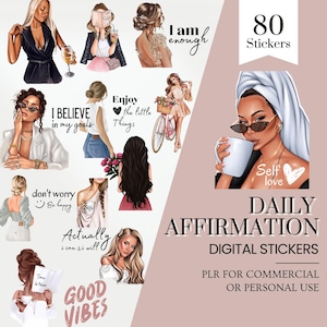 Tägliche Affirmations Aufkleber: Vorgeschnittene Digitale Planner Aufkleber (PNG, Goodnotes) PLR